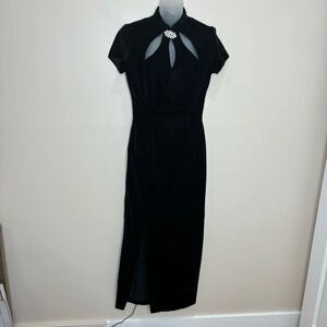 Jessica McClintock Gunne Sax Vintage Black Velour Gown Dress broach size 9/10